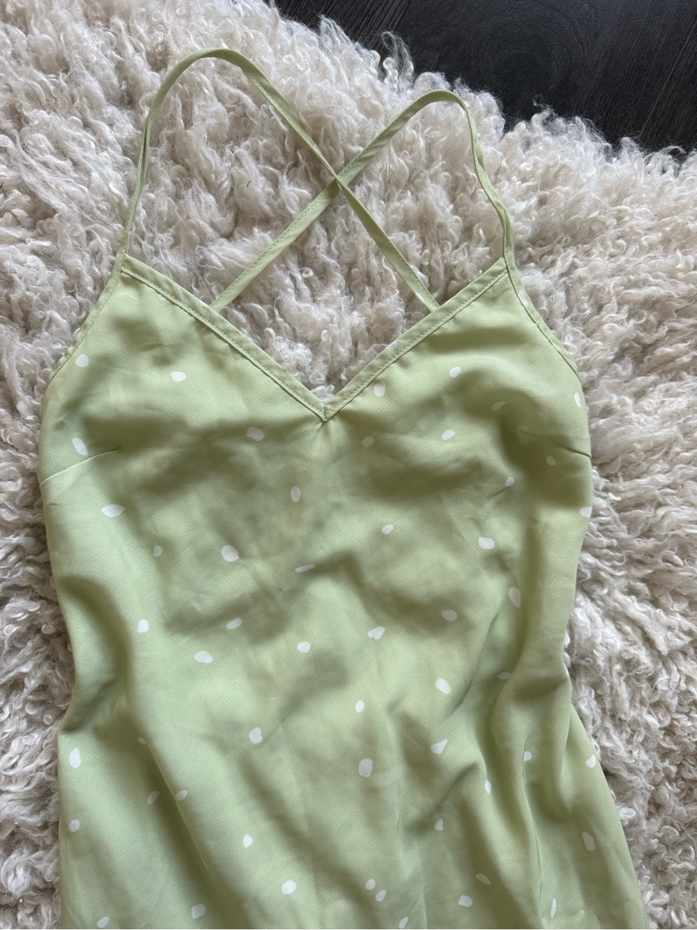 Princess Polly On Cloud Nine Open Back Dress in Sage Green w/ White Polka Dots - Picture 10 of 13